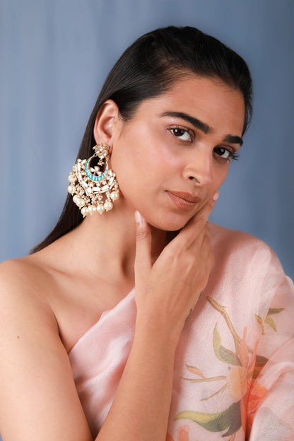 Blue and white gold plated contemporary earrings