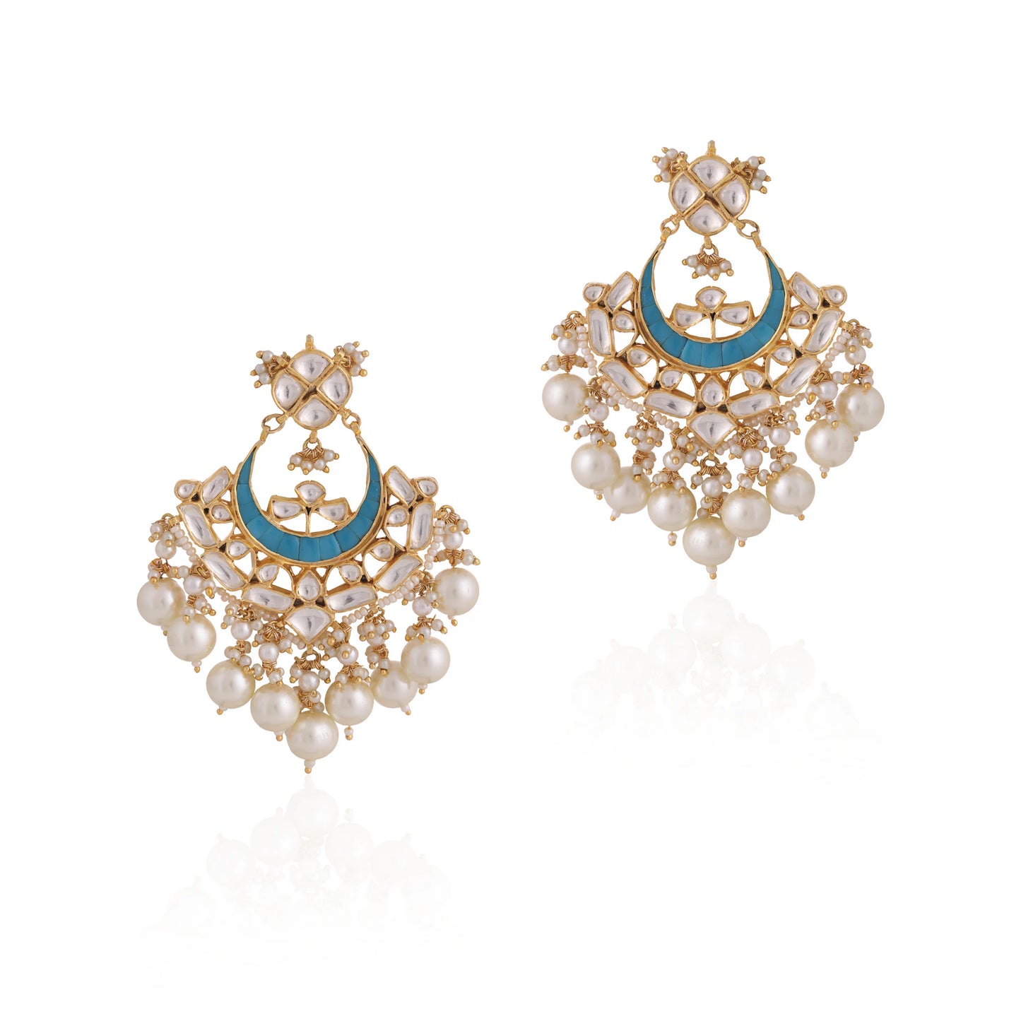 Blue and white gold plated contemporary earrings