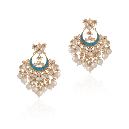 Blue and white gold plated contemporary earrings