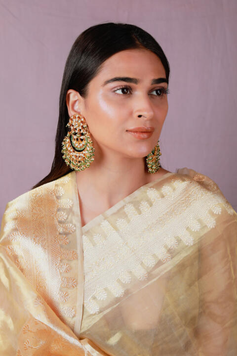 Riana gold plated green pearls earrings chandbali