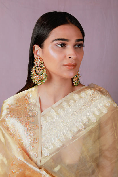 Riana gold plated green pearls earrings chandbali