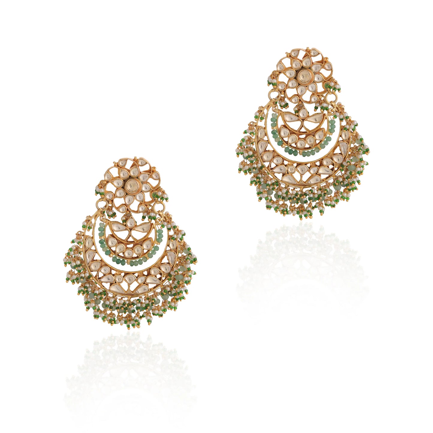 Riana gold plated green pearls earrings chandbali
