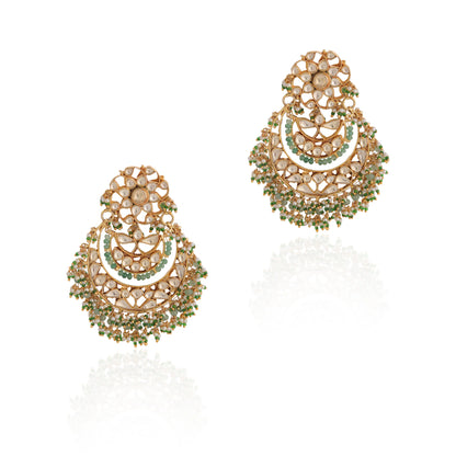Riana gold plated green pearls earrings chandbali