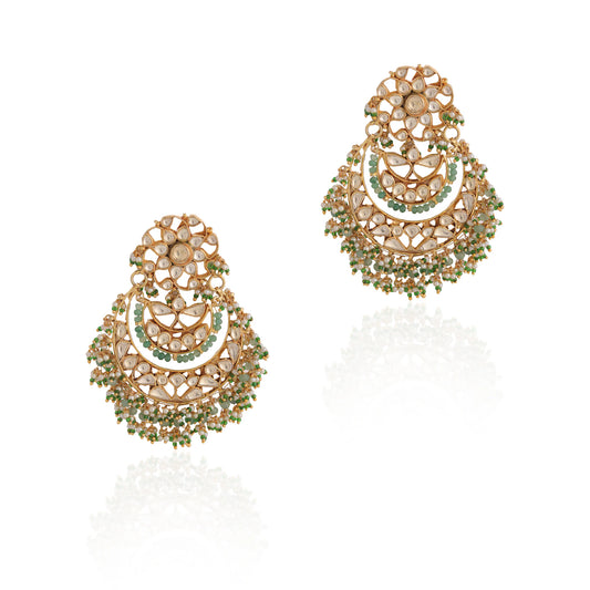Riana gold plated green pearls earrings chandbali