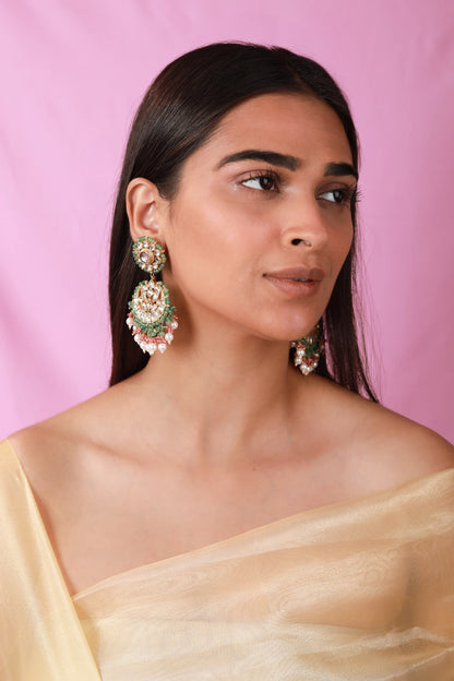 Traditional sea green hangings with pearl Earrings