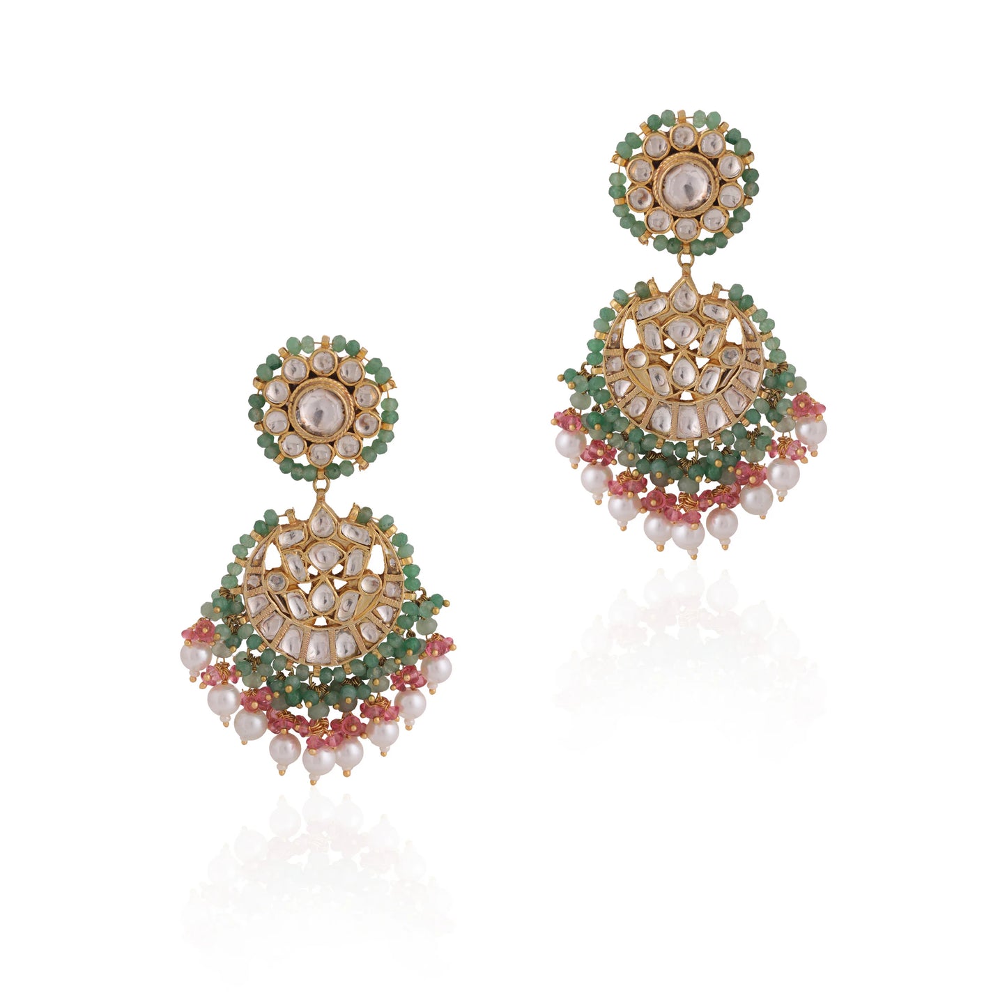 Traditional sea green hangings with pearl Earrings