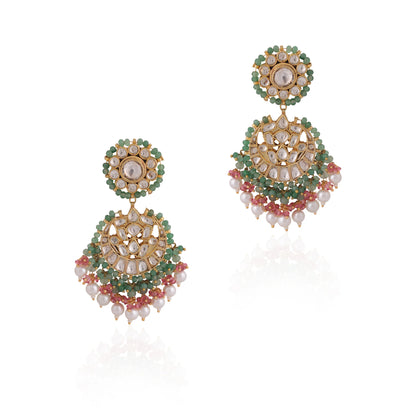 Traditional sea green hangings with pearl Earrings