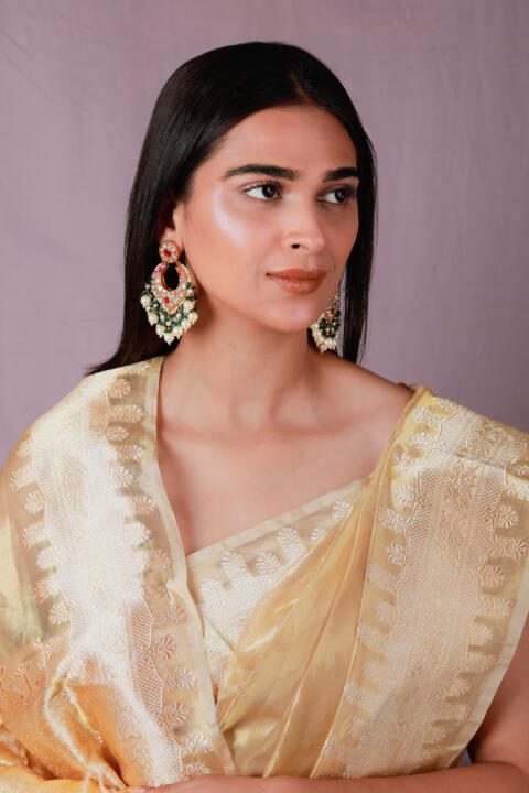 Multicolor gold plated jadau Earrings with white pearl