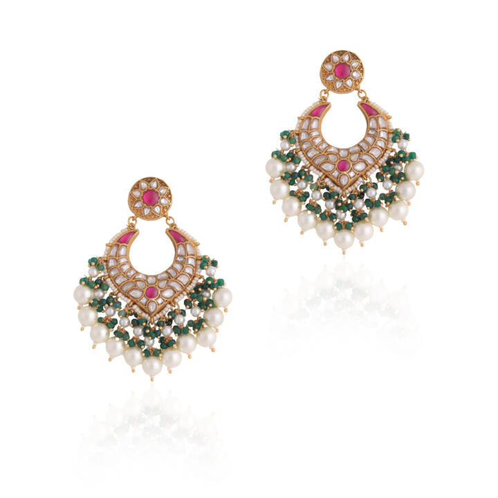 Multicolor gold plated jadau Earrings with white pearl