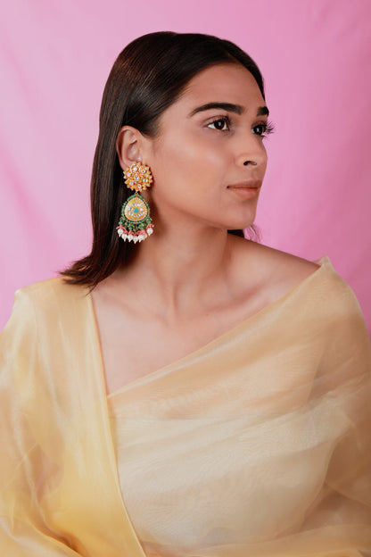 Indian green pink earrings with skyblue stone/Traditional jewelery/wedding jewelery