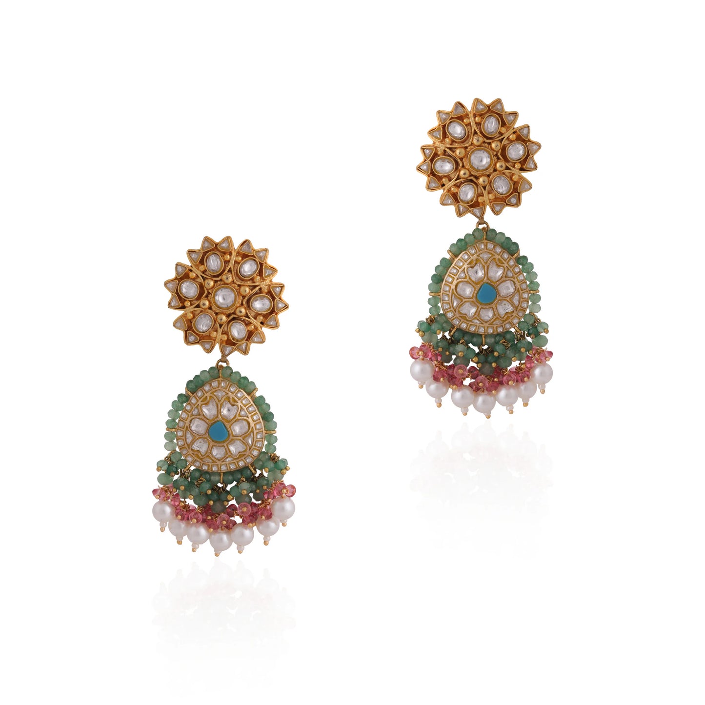 Indian green pink earrings with skyblue stone/Traditional jewelery/wedding jewelery