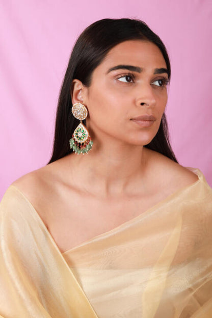 Green color gold plated jadtar earrings