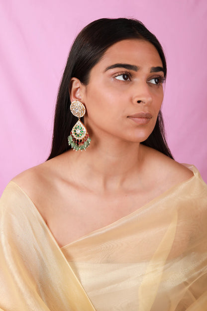 Green color gold plated jadtar earrings