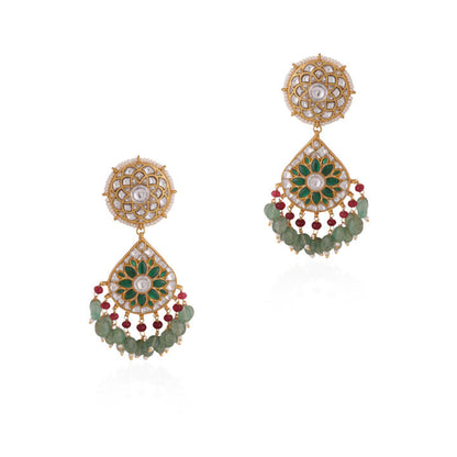 Green color gold plated jadtar earrings