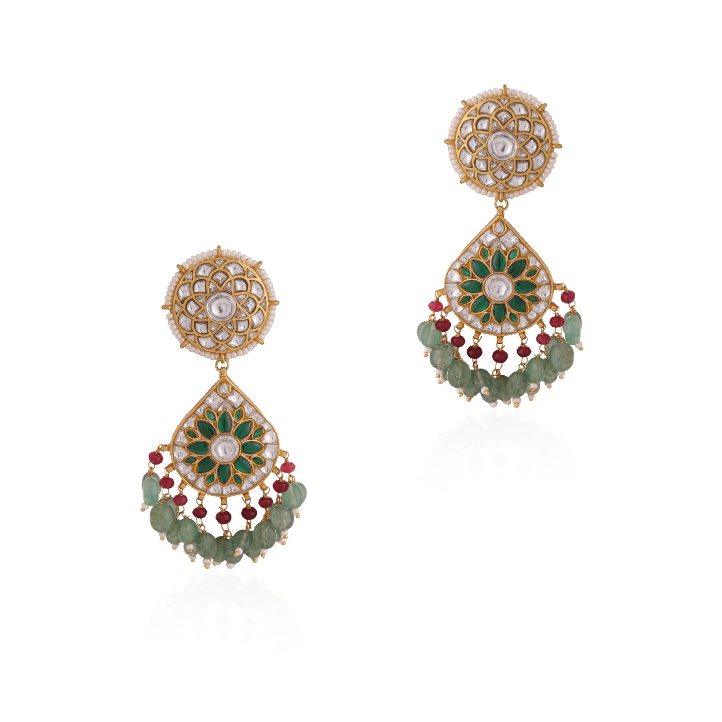 Green color gold plated jadtar earrings