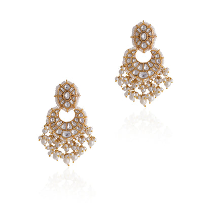 Gold plated pearl studded chanbaali earrings