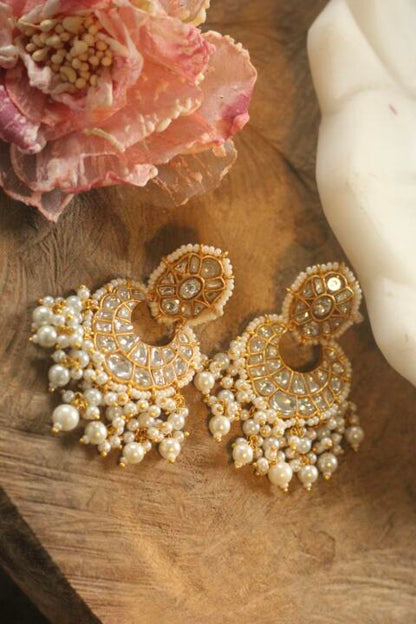 Gold plated pearl studded chanbaali earrings