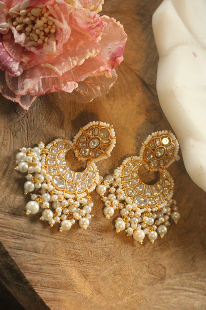Gold plated pearl studded chanbaali earrings