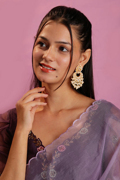 Gold plated pearl studded chanbaali earrings