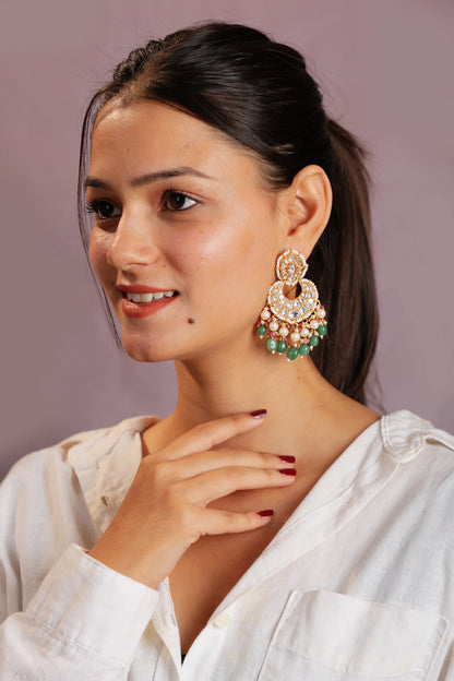 sea green colour gold plated jadau kundan Earrings