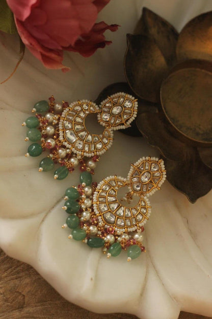 sea green colour gold plated jadau kundan Earrings