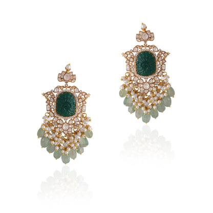 Green emerald stone Moissanite Earrings with sea green beads