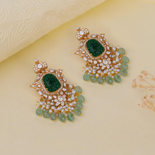 Green emerald stone Moissanite Earrings with sea green beads