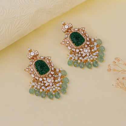 Green emerald stone Moissanite Earrings with sea green beads