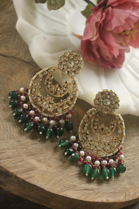 Red & Green Gold plated chandbaali