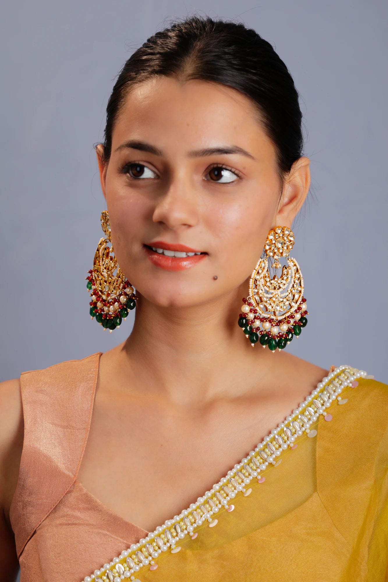 Red & Green Gold plated chandbaali