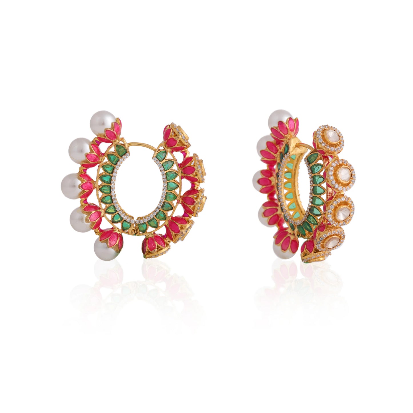 Reversible Baalis pink and green with minawork Earrings