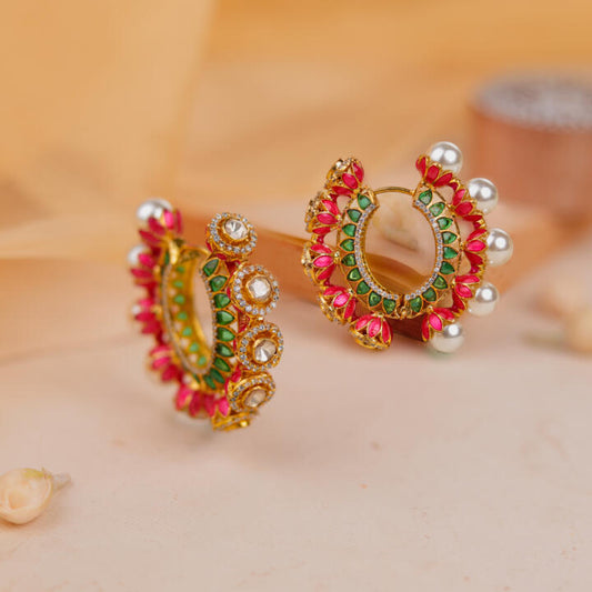 Reversible Baalis pink and green with minawork Earrings