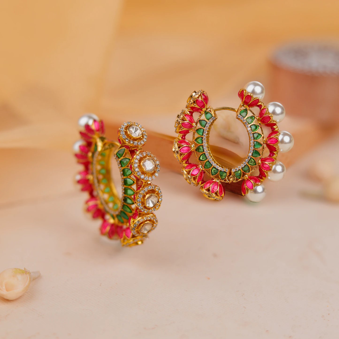 Reversible Baalis pink and green with minawork Earrings