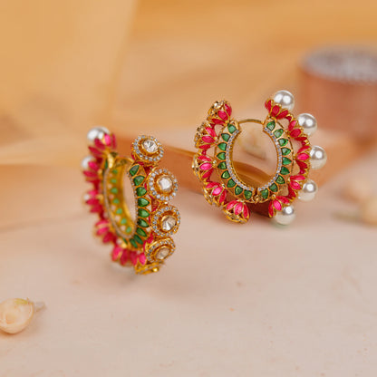 Reversible Baalis pink and green with minawork Earrings