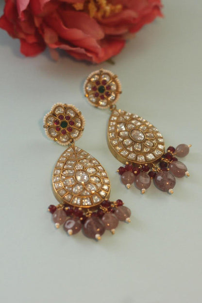 Designer jadtar earrings set pink beads traditional party wear earrings