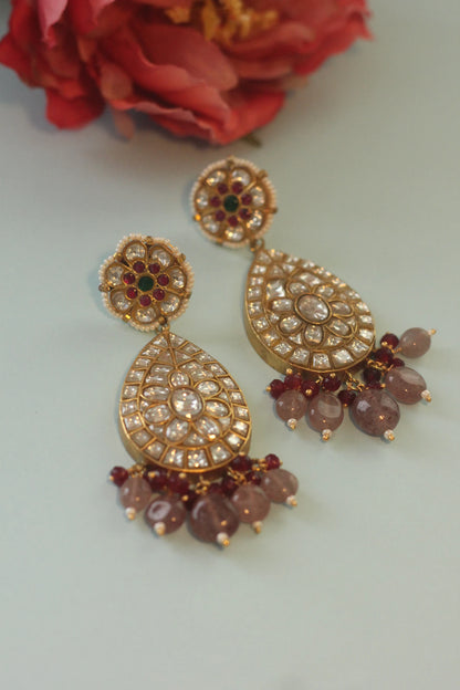 Designer jadtar earrings set pink beads traditional party wear earrings