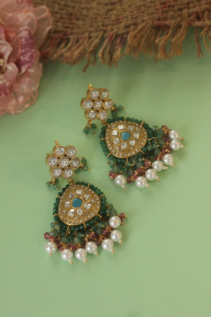White  pearl Earrings with pink sea green hangings