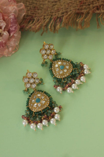White  pearl Earrings with pink sea green hangings