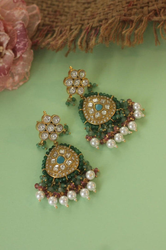 White  pearl Earrings with pink sea green hangings