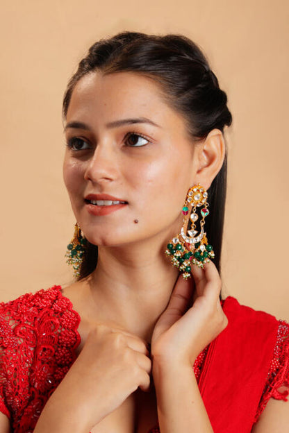 jadtar earrings designer chandbali green indian jewelery