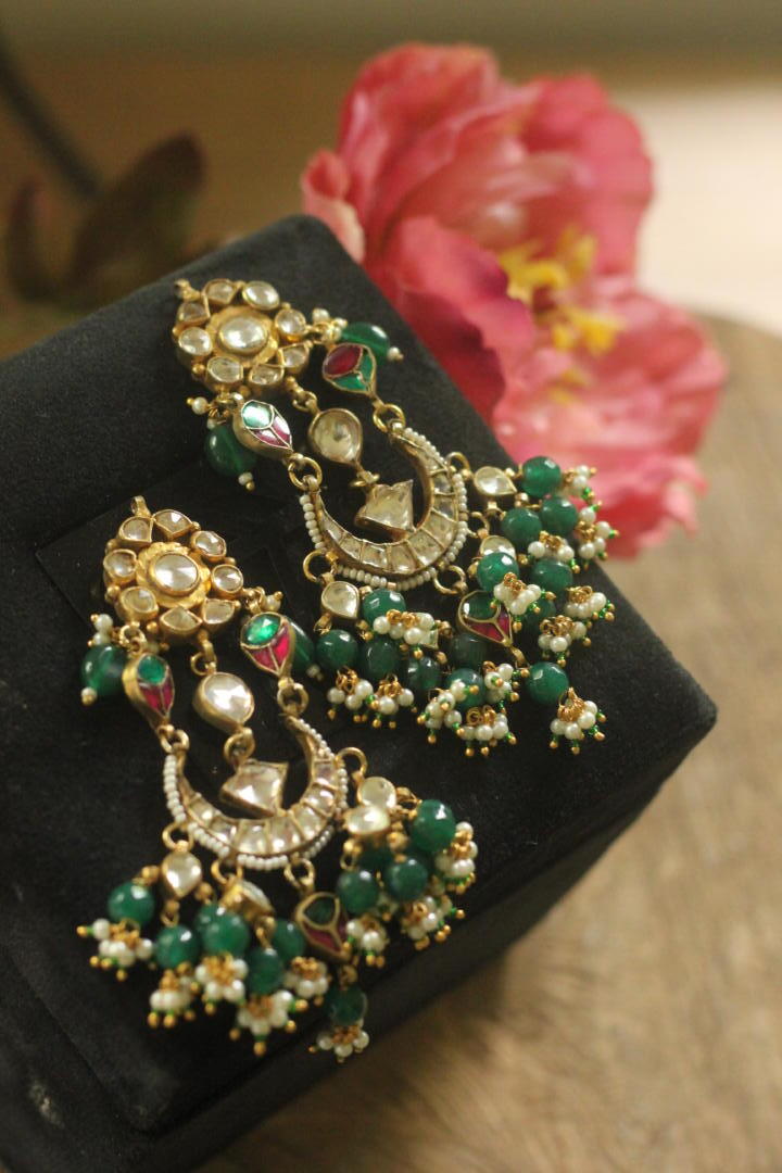 jadtar earrings designer chandbali green indian jewelery
