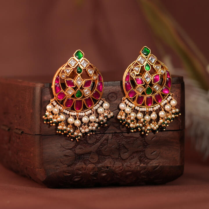 pink green chandshade earrings studs