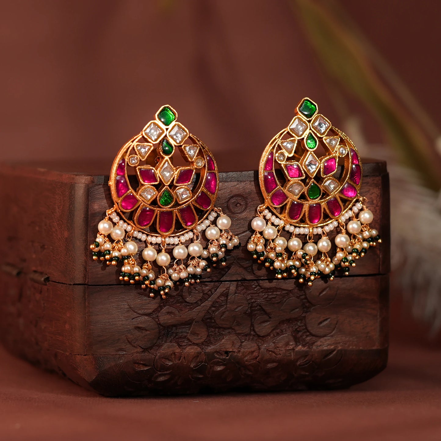 pink green chandshade earrings studs