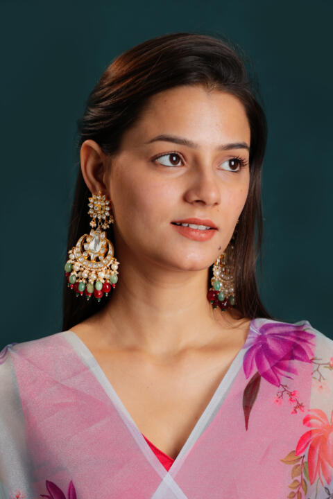 Red chandbaali with jadau stone