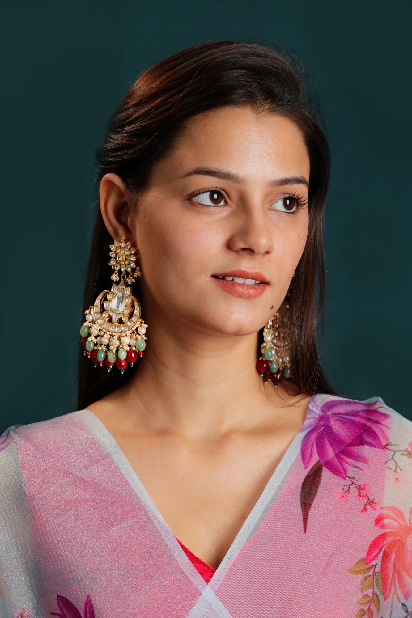 Red chandbaali with jadau stone