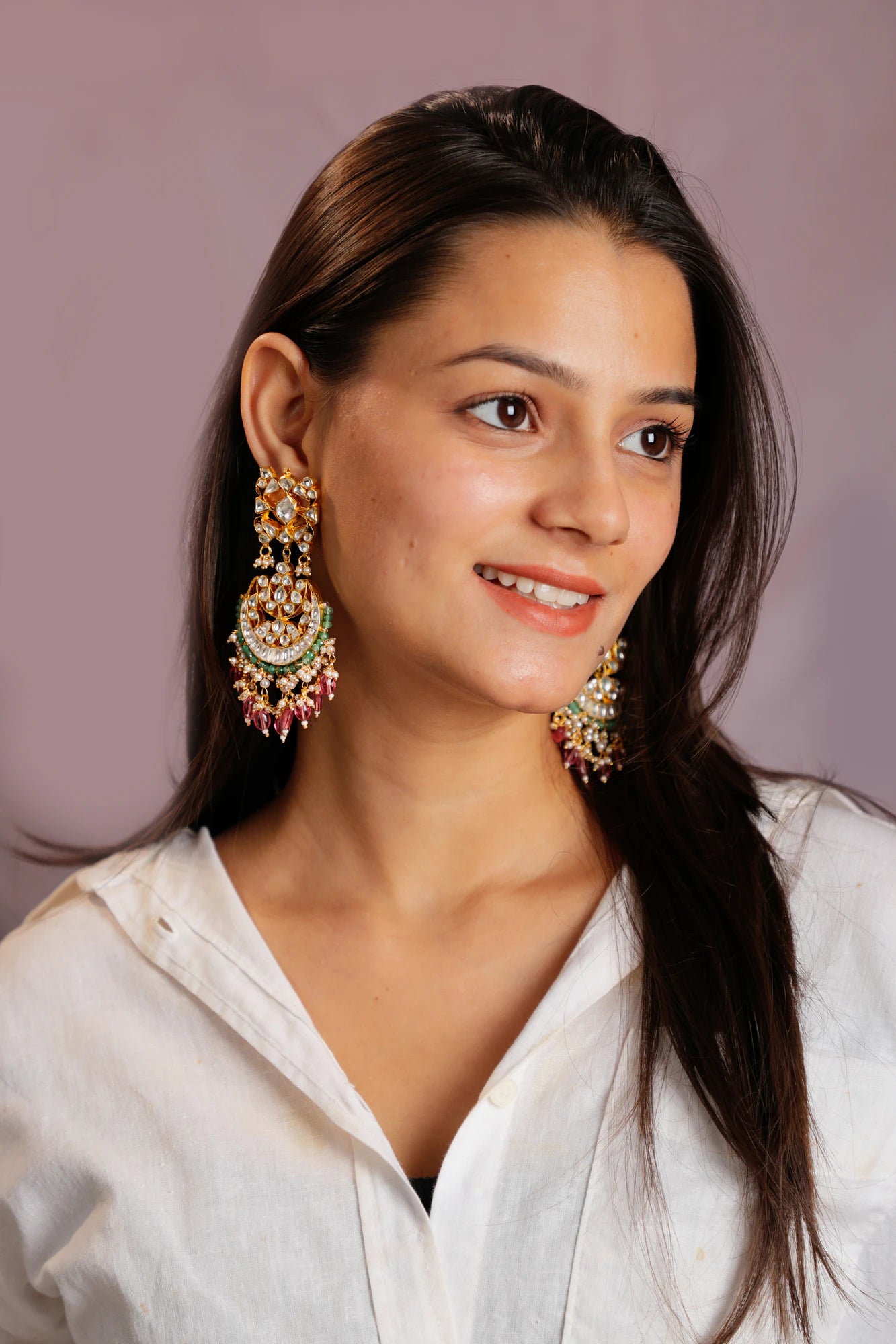 Gold plated pink beads Dangling Earrings for women