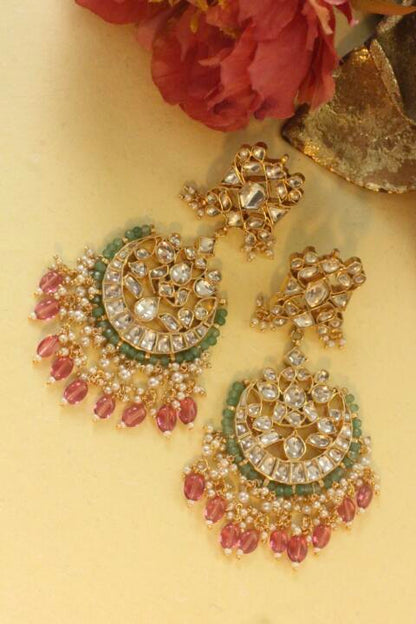 Gold plated pink beads Dangling Earrings for women