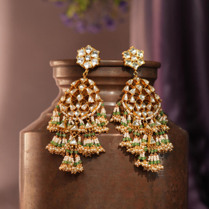 Sea green embellishedl long earrings