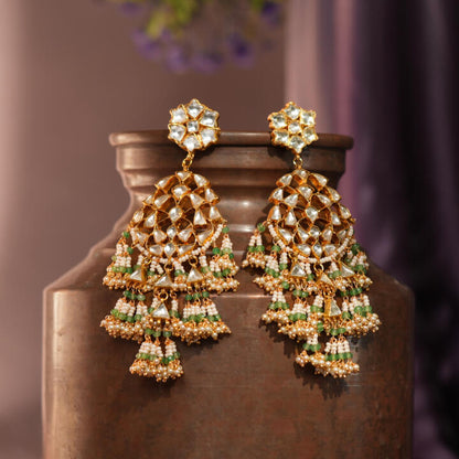 Sea green embellishedl long earrings