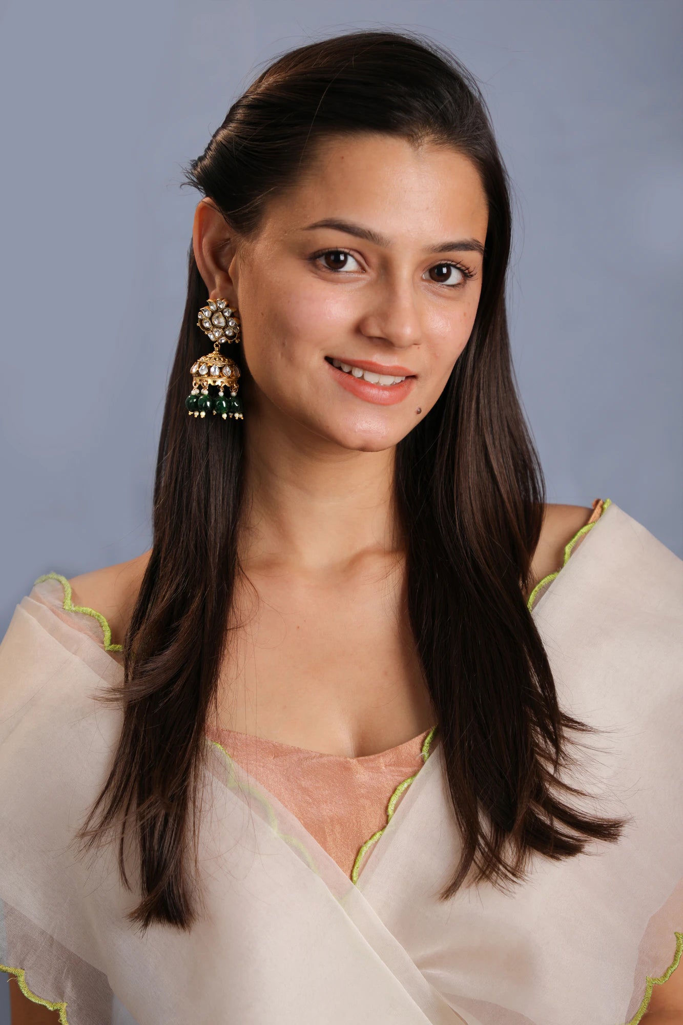Emerald green beaded jhumka